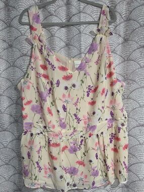 Pleione Women's Floral Cream Peplum Top Size 3x